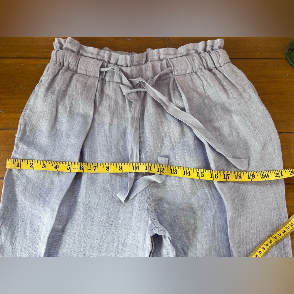 Free People Only Over You Linen Pant in Blue Pearl Tie Bag Waist Straight Leg - Picture 12 of 14